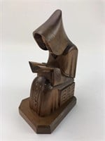 Vintage Hand Carved Wooden Monk Statue / Bookend
