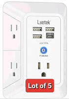 Lot of 5, USB Outlet Extender Surge Protector - Lv