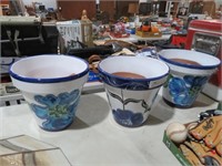 3 BISQUE DECORATED POTTERY PLANTERS