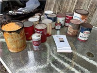 LARGE ASSORTMENT OF OIL AND DRINK CANS