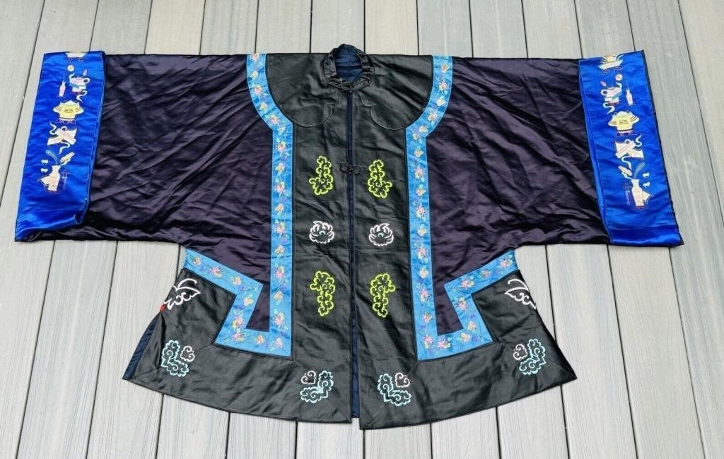 Marvelous Antique Chinese Silk Black Robe Qing