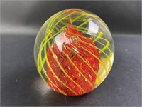 Art Glass Dome Yellow & Red Swirl Bubble