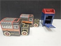 Metal Mail Box Bank 7" High & Tin Trucks