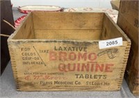 Antique laxative Bromo Quinine tabs wood crate