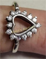 sterling & white sapphire heart ring sz 7 beauty