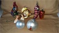 6 Vintage Ornaments Angel, Rooster, Fish Stocking+