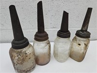 4 Vintage Oil Spouts w/Jars