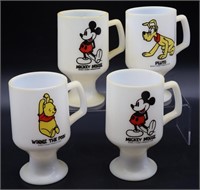 4pc Walt Disney Pedestal Milk Glass Mugs