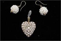 Natural Pearl Earring and Pendant Set