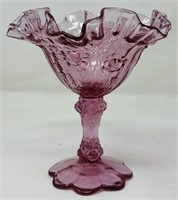 Fenton Dusty Rose Embossed Rose Compote