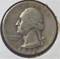 Silver 1950 d Washington quarter
