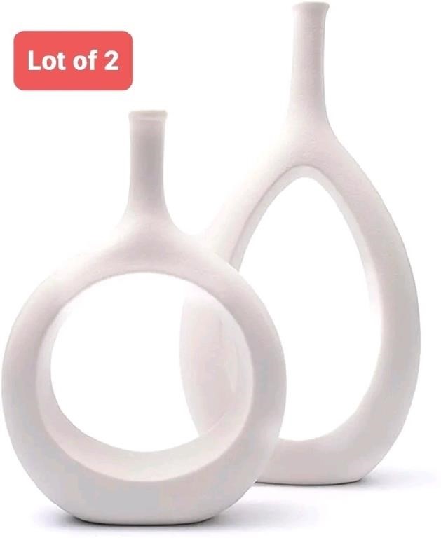 Lot of 2 Samawi Modern Ceramic Vase Set of 2 for F