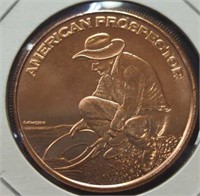 1 oz fine copper coin American prospector