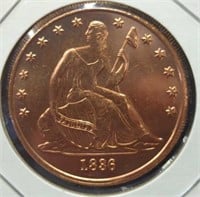 1 oz fine copper coin seated liberty