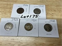 5-Buffalo Nickels 1923-1927