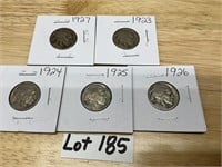 5-Buffalo Nickels, 1923-1927