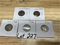 5 Buffalo Nickels 1925- 1929