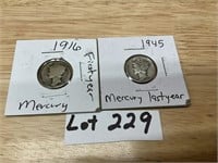 1916 & 1945 Mercury Dimes