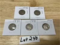 5-1930's Buffalo Nickels
