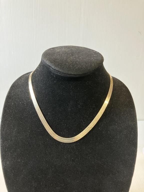 18" necklace herringbone links gold tone .925