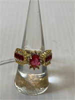 Ring size 7 w/ rubies gold overlay .925