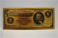 $5 Silver Gold Foil Currency   Replica