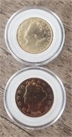 1905 & 1910 Gold Plated Barber Liberty Nickels