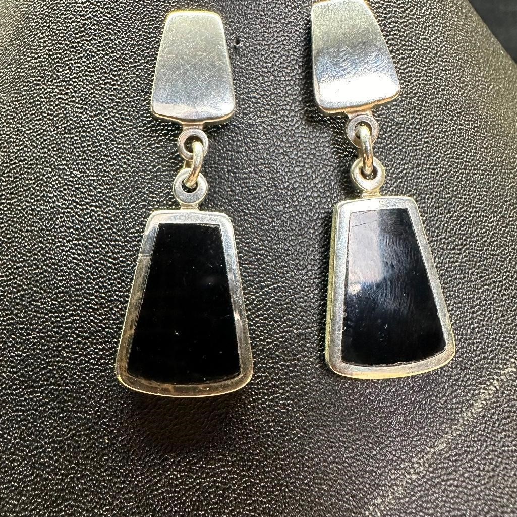 Sterling Silver Black Enamel Dangle Earrings