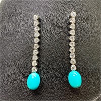 Sterling Silver CZ & Simulated Turquoise Earrings