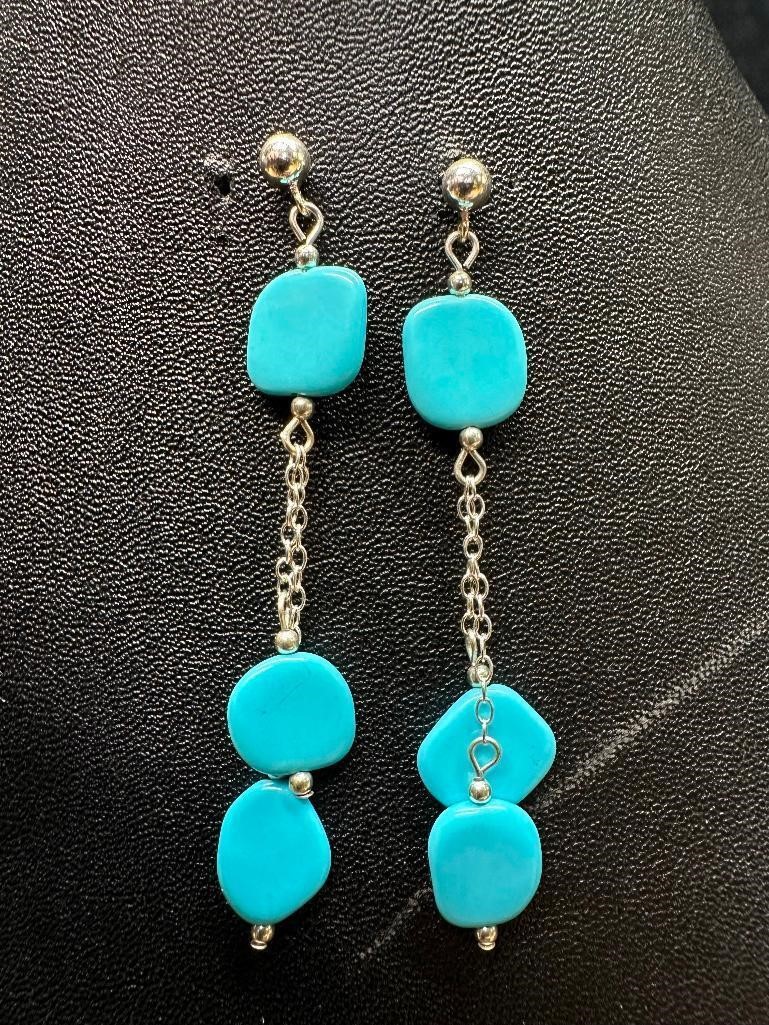Sterling Silver Simulated Turquoise Dangle Chain E