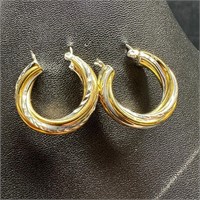 Sterling Two-Tone Hoop Earrings