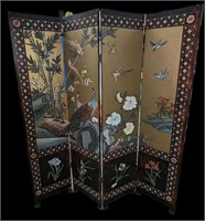 Vintage Oriental Style Birds 4 Panel Room Divider
