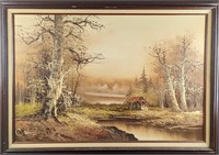 JB Original Oil On Canvas Landscape With Cottage