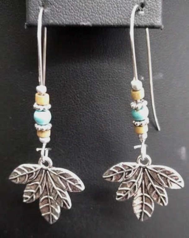 Brown and turquoise leaf earrings