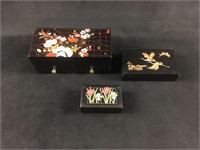 Lot of 3 Plastic Jewelry Boxes Finished in Tradit