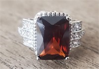 Square Cut Faceted Red Stone Ring