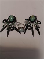 Chinese  Silver Jadeite Women's Rings and Earrings