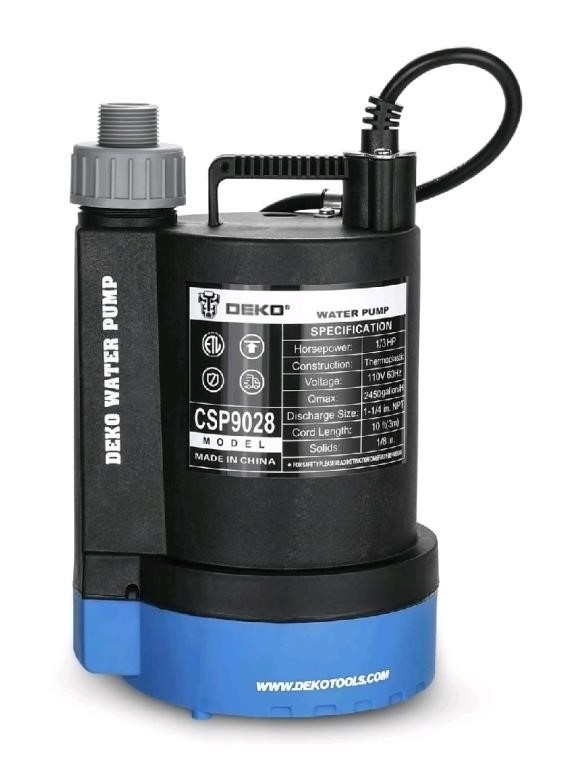 DEKOPRO Submersible Water Pump 1/3 HP 2450GPH Util