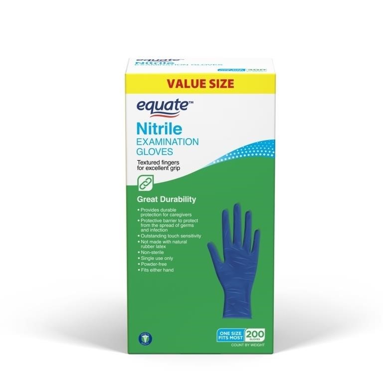 SM4036  Equate Nitrile Exam Gloves, 200 Count