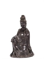 Qing Chinese Zitan Wood Carved Guanyin Statue w Si