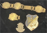Vintage gold toned coin bracelet (broken) & more