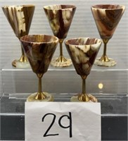 (5) vintage marble goblets; brown / cream; 5"