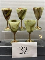 (5) vintage marble goblets; green / orange; 5"