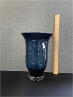 Large 12" Hand Blown Blue Vase