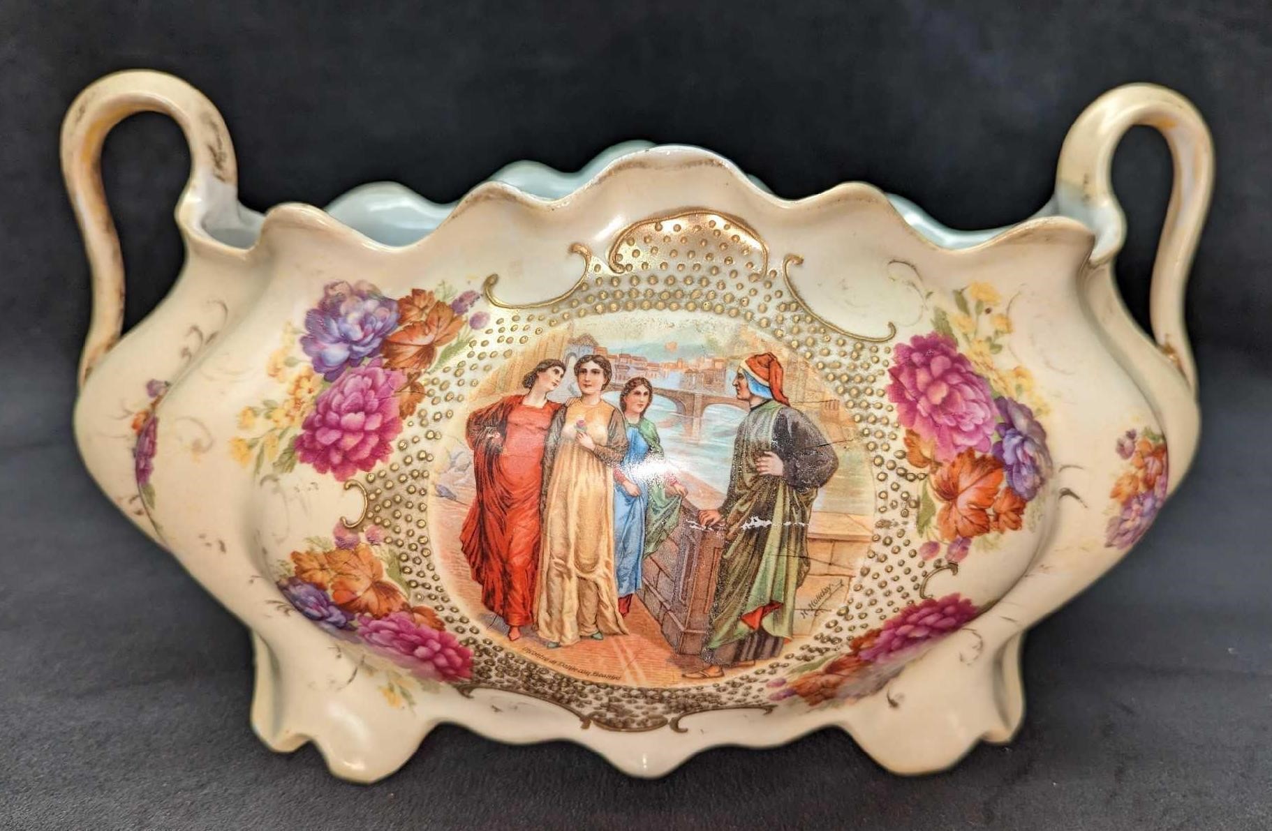 Vintage Ceramic Footed Tureen Planter Centerpiece