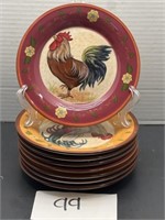 Set of (8) rooster saucer plates