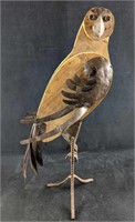 Vintage Wood And Metal Rustic Owl Sculpture