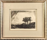 Framed Etching of The Three Trees by Rembrandt
