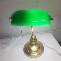 Green shade brass banker's lamp  -XC