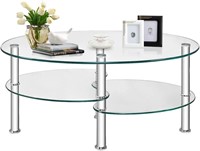 Oval 3-Tier Tempered Glass Coffee Table  Clear